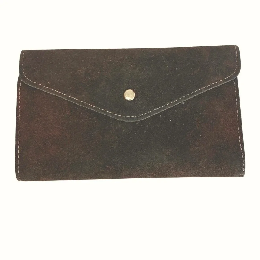 Vintage Brazilian Leather Envelope Wallet Brown Soft Snap Minimalist Unisex Y2K‎